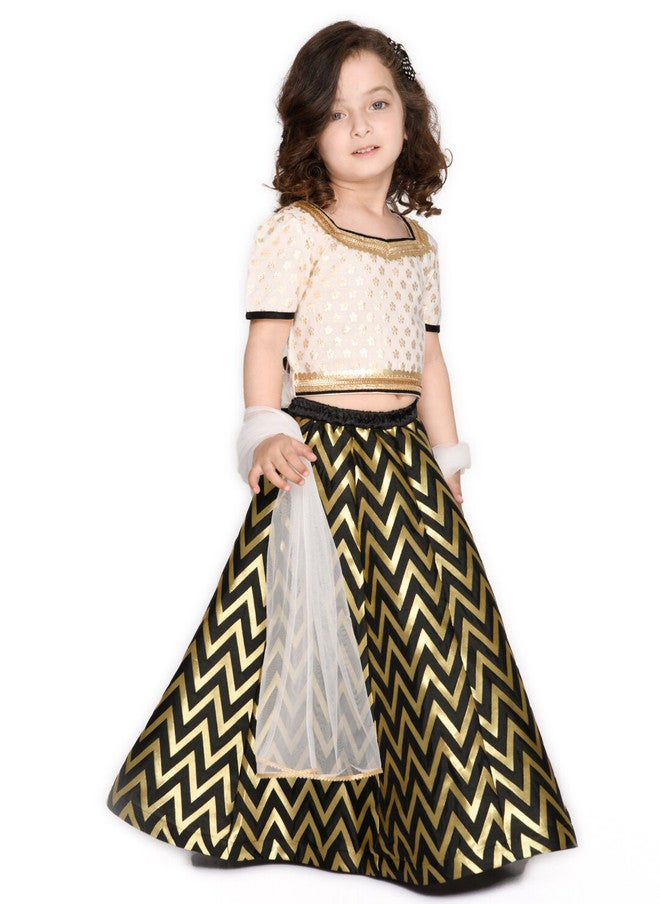 Saka Designs Girls Black & Gold-Toned Lehenga With Dupatta - Image 3