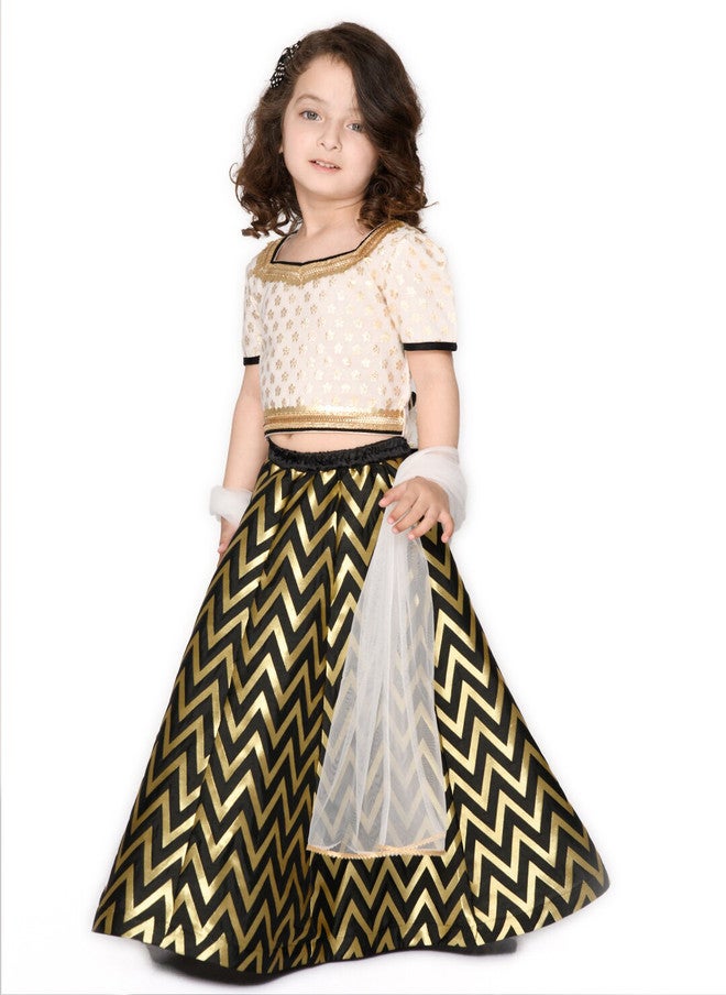 Saka Designs Girls Black & Gold-Toned Lehenga With Dupatta - Image 4