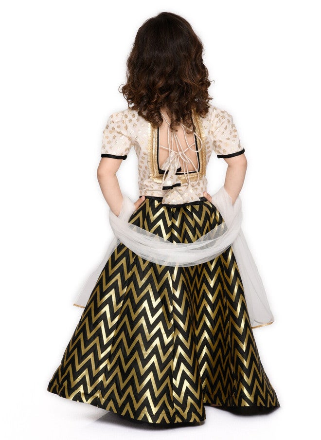 Saka Designs Girls Black & Gold-Toned Lehenga With Dupatta - Image 5