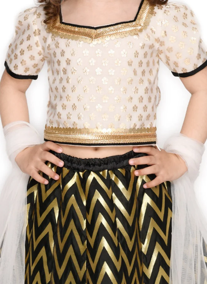 Saka Designs Girls Black & Gold-Toned Lehenga With Dupatta