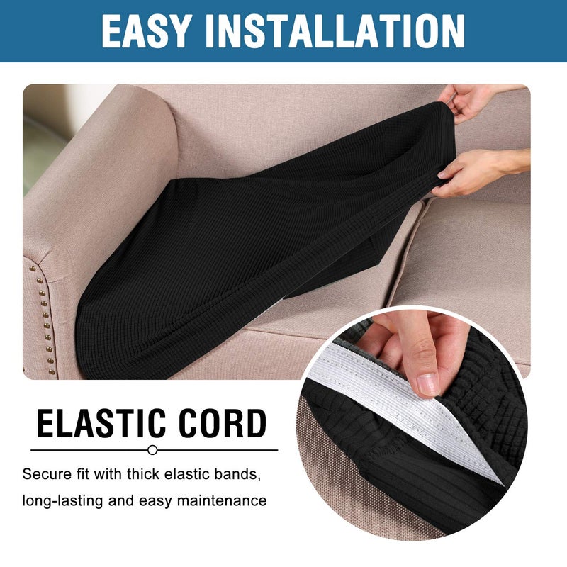 اتش. فيرسيلتيكس H.Versailtex أغطية وسائد فردية قابلة للتمدد للغاية من H.Versailtex طقم أغطية أريكة وأريكة من نسيج قطني طويل من نسيج الجاكار السميك (أغطية من 3 قطع باللون الأسود) - Image 5