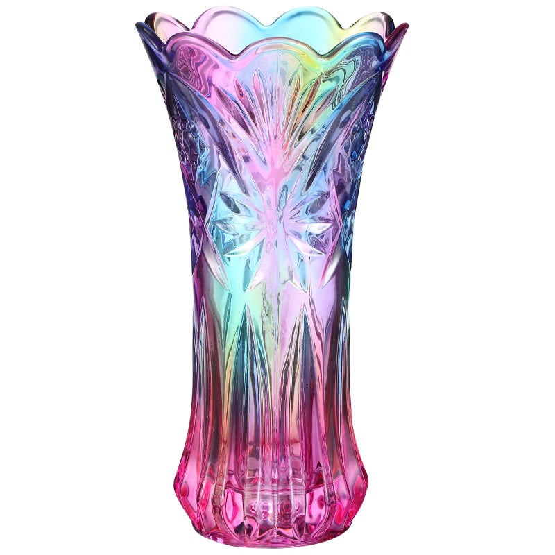 Multicolor Clear Glass Vases Wide Mouth Gradient Flower Vase for Bookshelf Dinner Table Indoor Office Desktop Meeting Room Bathroom Countertop 943x491x491 Inch