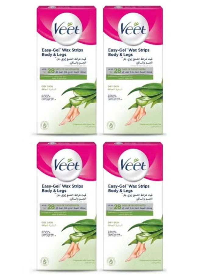 Veet 4pcs Veet Easy-Gel Wax Strips for Body & Legs, Dry Skin with Green Tea & Aloe Vera (4X20 Wax Strips) - Image 1