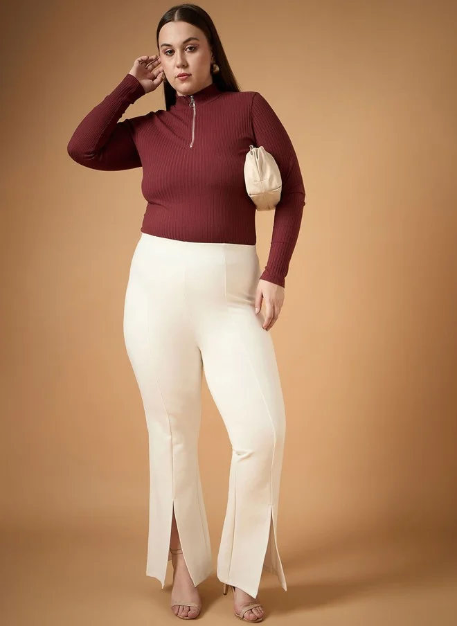 SASSAFRAS Comfort Slim Fit High-Rise Trousers for Women