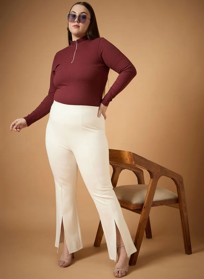 SASSAFRAS Comfort Slim Fit High-Rise Trousers for Women