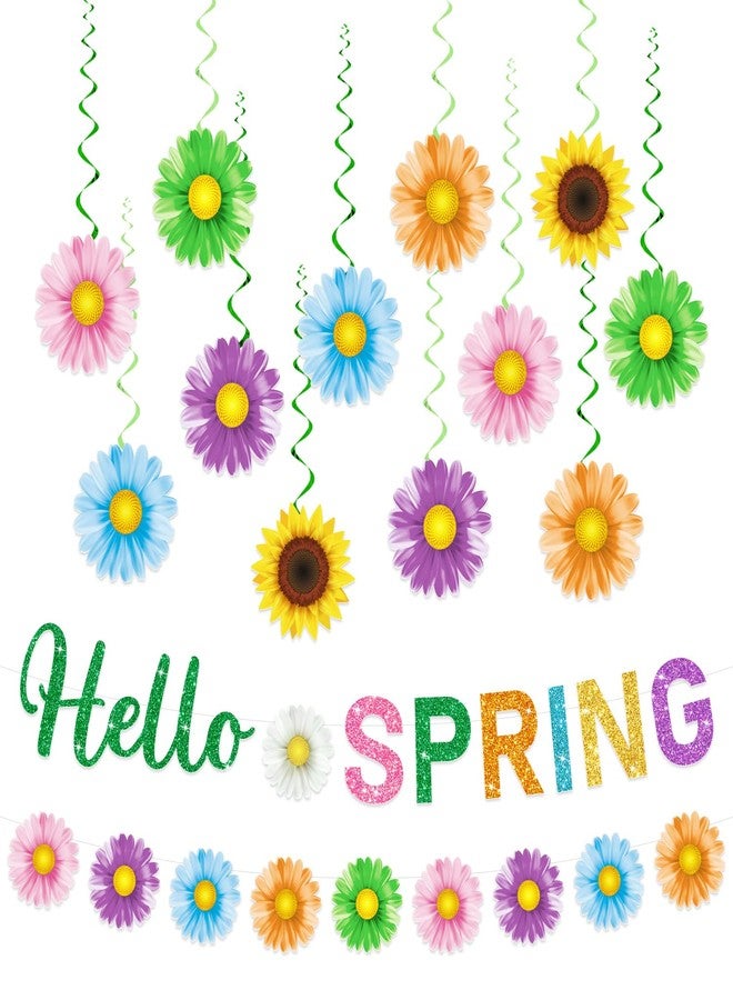 Biswiter Spring Party Decorations, Hello Spring Decor include 2Pc Hello Spring Banner and 24Pc Hanging Spring Decorations, Flower Hanging Decorations Spring Decorations for Home Office Classroom - Image 1