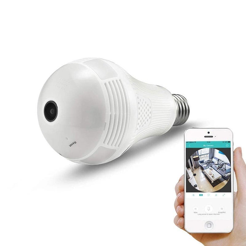 Mayumi MAYUMI Hd Focus WiFi V380 Pro Fisheye 360° Panoramic Wireless CCTV Indoor WiFi Camera Led Bulb with Bulb Holder - Supports 64gb Sd Card (Not Included) 
