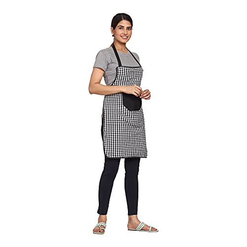JMi 100% Cotton Check Fabric Waterproof with Long Ties and multipurpose Front large Embroidered pocket For Cooking Dusting Home Kitchen Restaurant for Men & Women Unisex Apron. Pack of 3 (MULTI - 13) - Image 3