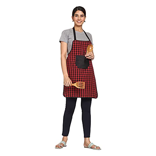 JMi 100% Cotton Check Fabric Waterproof with Long Ties and multipurpose Front large Embroidered pocket For Cooking Dusting Home Kitchen Restaurant for Men & Women Unisex Apron. Pack of 3 (MULTI - 13) - Image 5