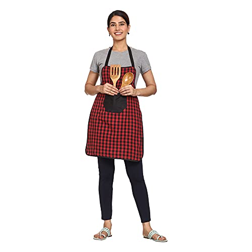 JMi 100% Cotton Check Fabric Waterproof with Long Ties and multipurpose Front large Embroidered pocket For Cooking Dusting Home Kitchen Restaurant for Men & Women Unisex Apron. Pack of 3 (MULTI - 13) - Image 4