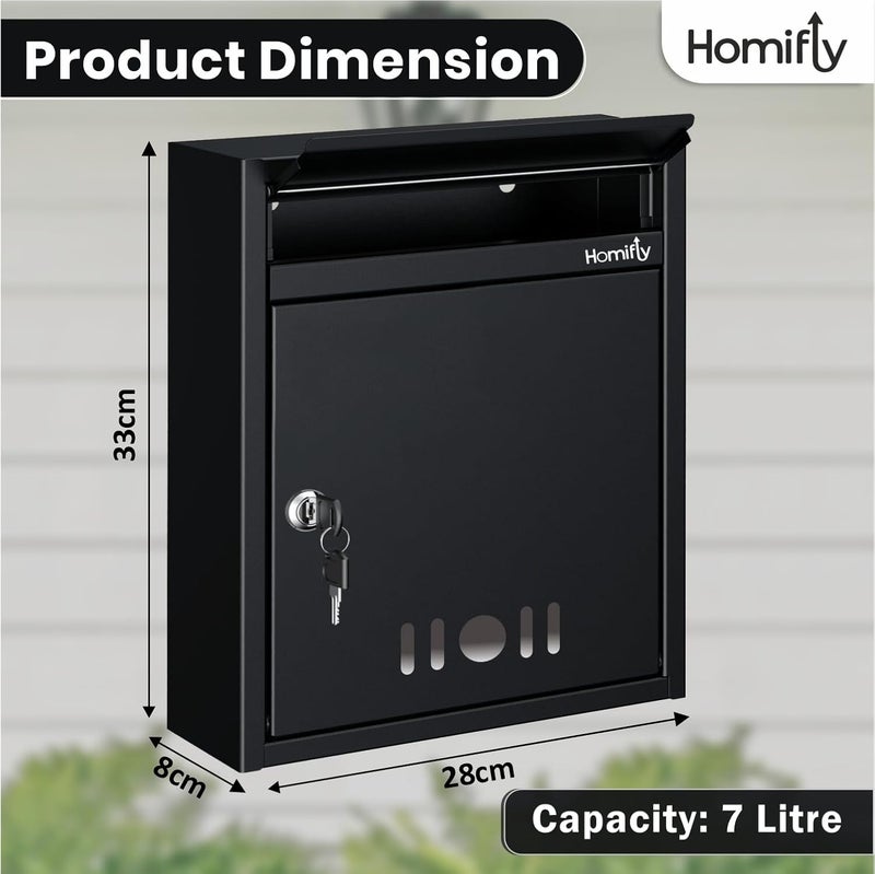 HOMIFLY Wall Mount A4 Size Letter Box/Mail Box/Suggestion Box/Complaint Box for Office/Post Box for Home gate with Clear Window View & Secure Key Lock - (Black) - Image 3