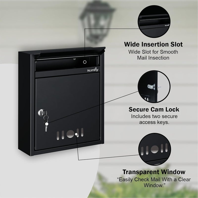 HOMIFLY Wall Mount A4 Size Letter Box/Mail Box/Suggestion Box/Complaint Box for Office/Post Box for Home gate with Clear Window View & Secure Key Lock - (Black) - Image 4