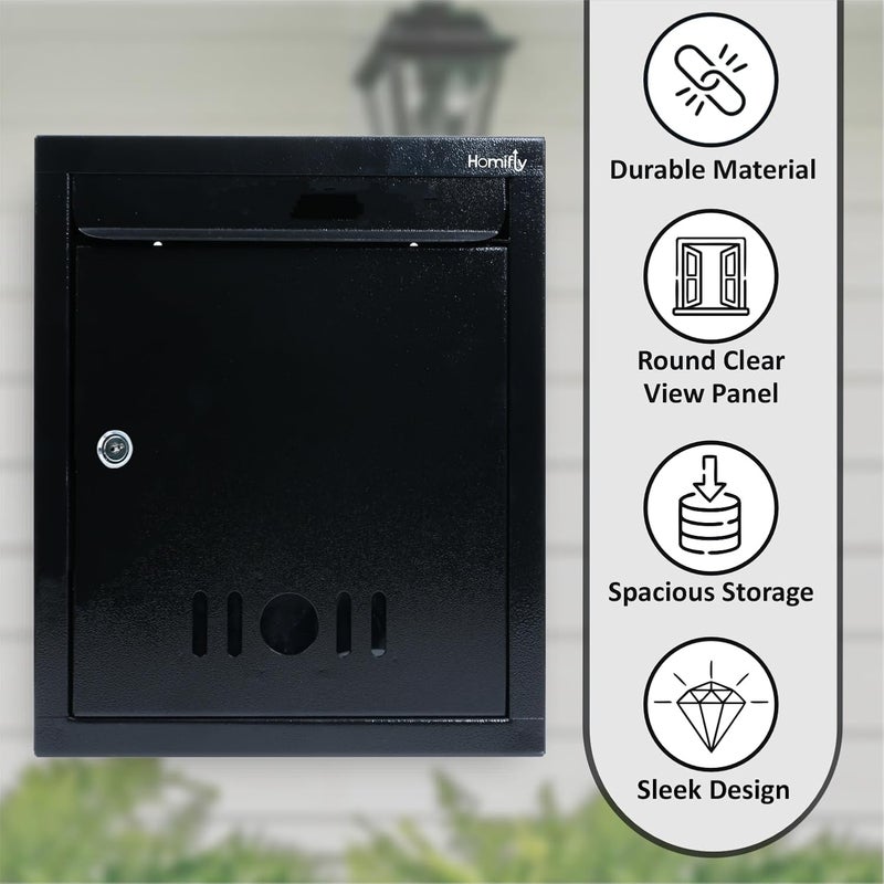 HOMIFLY Wall Mount A4 Size Letter Box/Mail Box/Suggestion Box/Complaint Box for Office/Post Box for Home gate with Clear Window View & Secure Key Lock - (Black) - Image 5