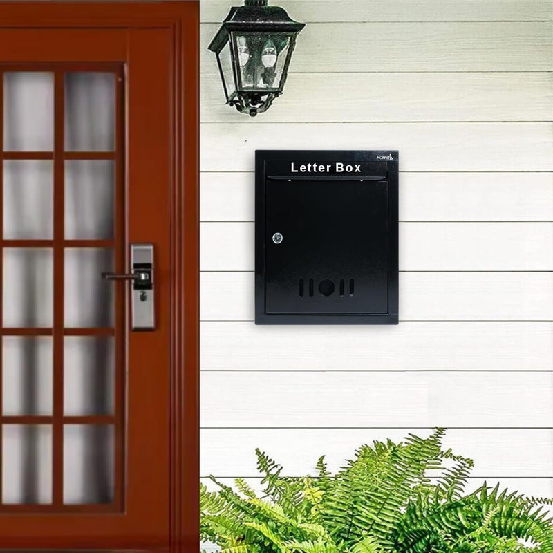 HOMIFLY Wall Mount A4 Size Letter Box/Mail Box/Suggestion Box/Complaint Box for Office/Post Box for Home gate with Clear Window View & Secure Key Lock - (Black) - Image 2