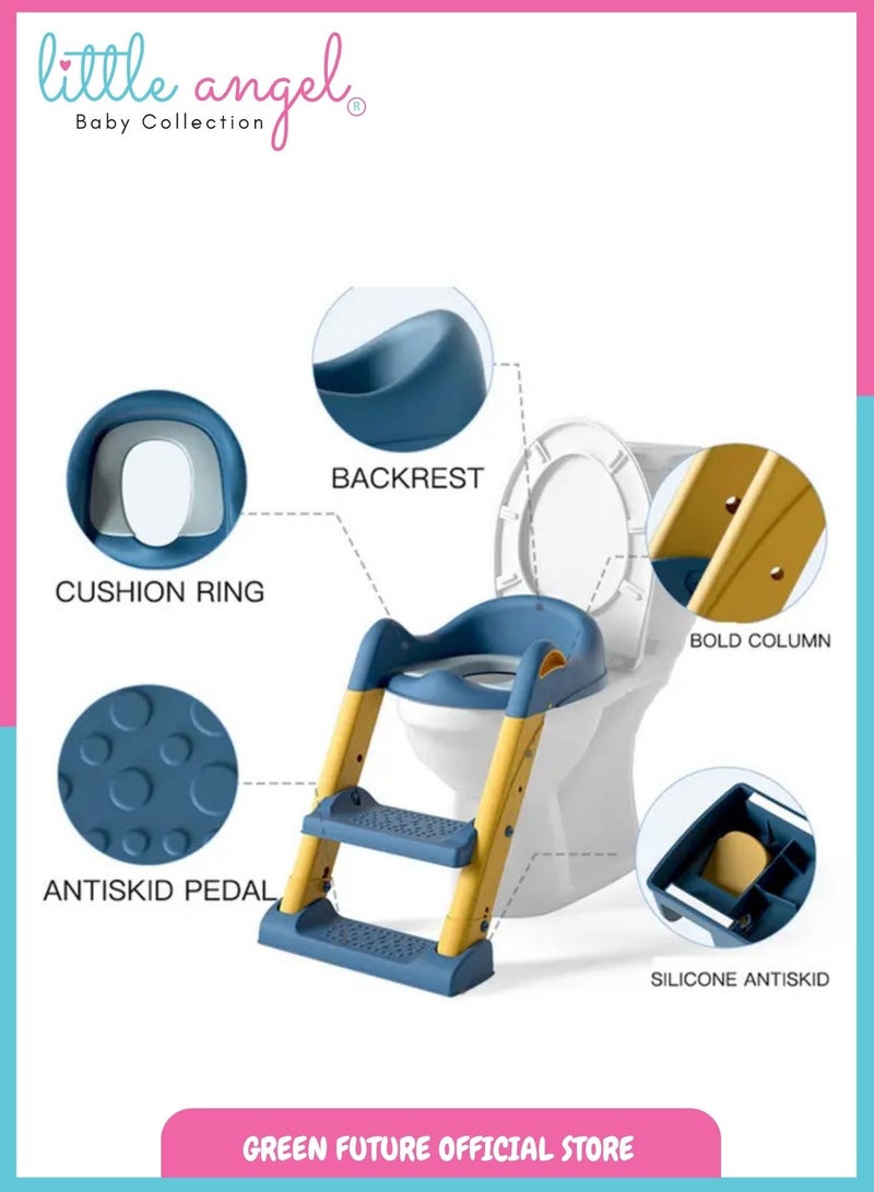 Little Angel Kids Toilet Training Seat with Adjustable Ladder - Foldable Toddler Potty Ladder Seat for Easy Toilet Training, Non-Slip Step Stool with Safety Handles - Image 2
