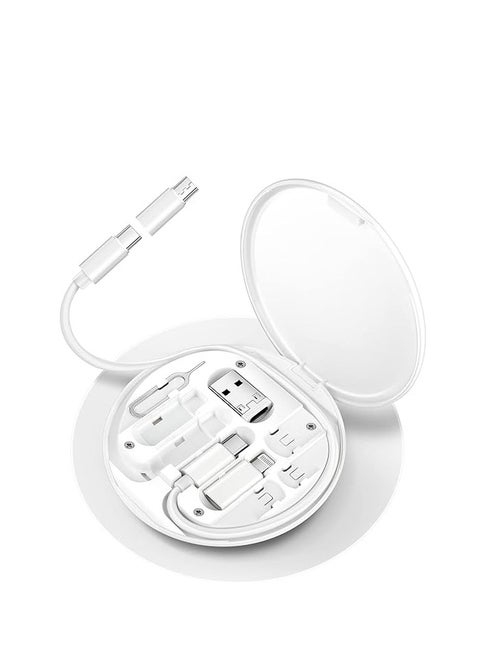 USB C to Lightning Adapter Kit, Ulti Charging Cable Case Convertor USB C to Type C/iOS Device/Micro Adapter Travel Data Cable Set Contains Card Storage，Phone Holder, Tray Eject Pin(White)
