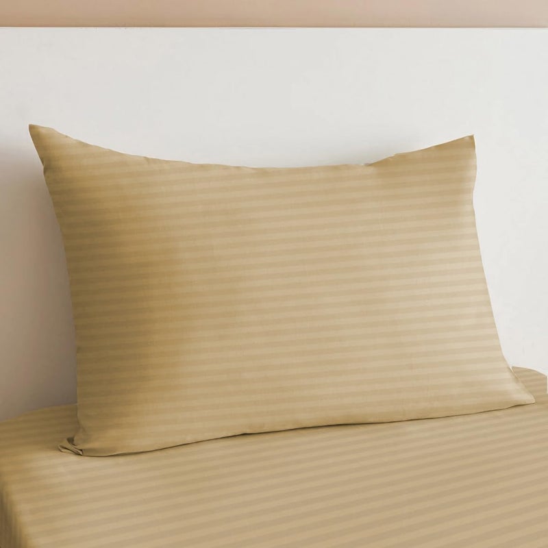 sleep well Microfiber Stripe Fitted Sheet with Pillowcase Set - 90x200+17cm (Beige) - Image 5