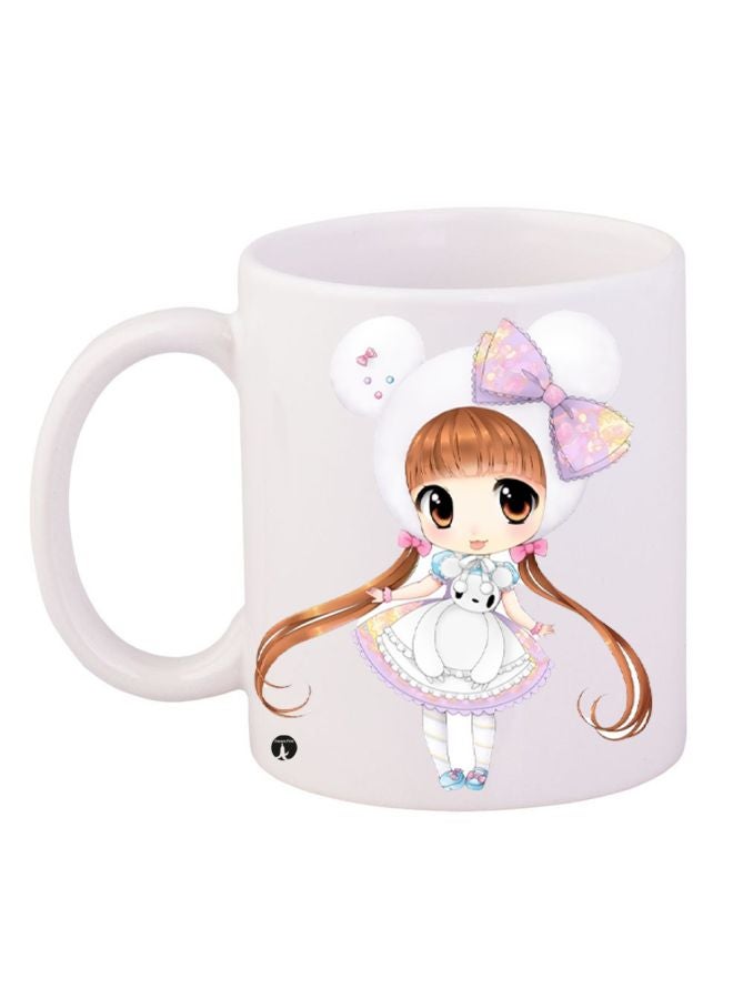 RYN Anime Printed Coffee Mug White/Pink/Brown 11ounce
