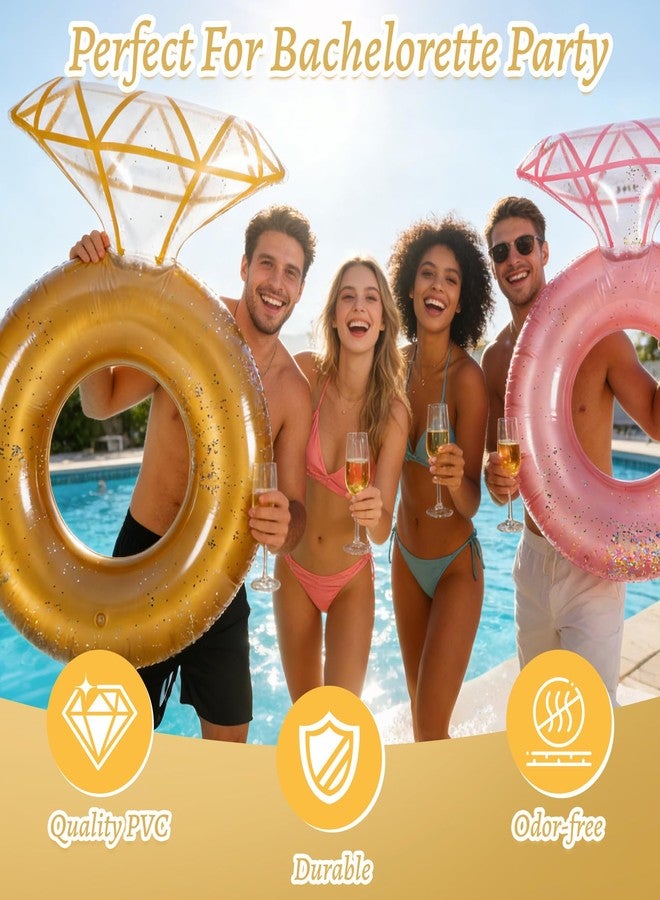 Blublu Park عوامة حمام سباحة قابلة للنفخ على شكل خاتم ألماس من بلوبلو بارك للبالغين، خاتم عائم كبير 119×86 سم، عوامة لحفلات توديع العزوبية الصيفية، وحفلات توديع العزوبية، والخطوبة، والزفاف، وحمامات السباحة، وعوامات حمام سباحة لعيد الحب (ذهبي) - Image 4