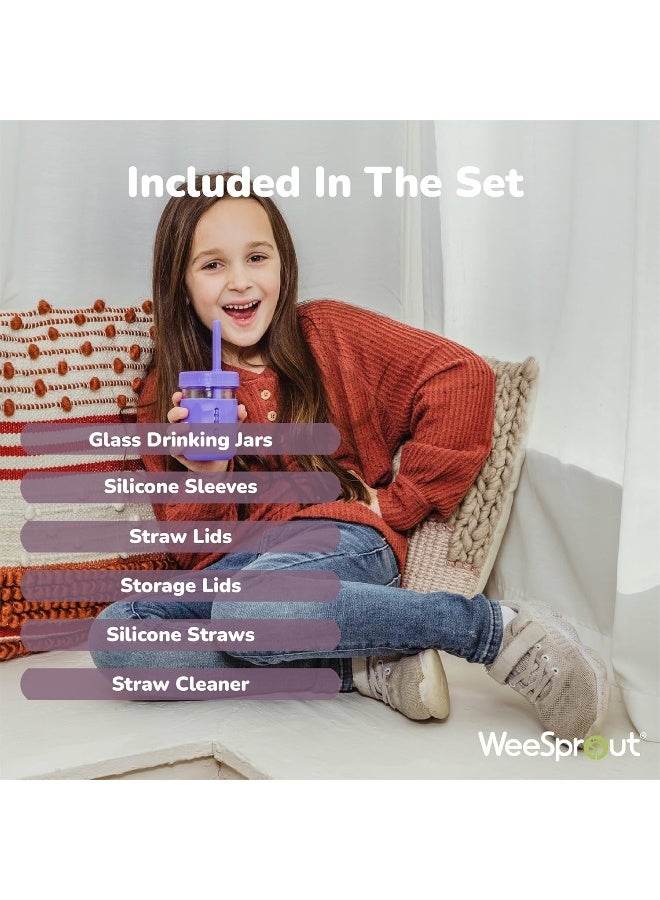 WeeSprout Glass Cups With Lids & Straws, Spill-resistant Cups for Toddlers & Kids - Image 3