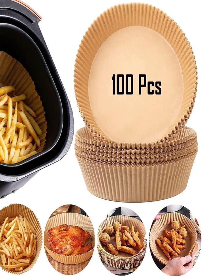 Air Fryer Liner, 20cm Large Size (100pcs) Air Fryer Liner, Non-Stick Air Fryer Liner, 50pcs Non-Stick Air Fryer Liner, Oil-Proof Waterproof Baking Paper for Baking Roasting Microwave Cooking 