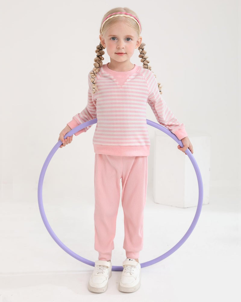SANMIO Toddler Girl Clothes Outfits 3-4T Fall Winter Cute Long Sleeve Striped Pullover Tops + Pants Clothing Sets Toddler Sweatsuit Outfits - Image 3