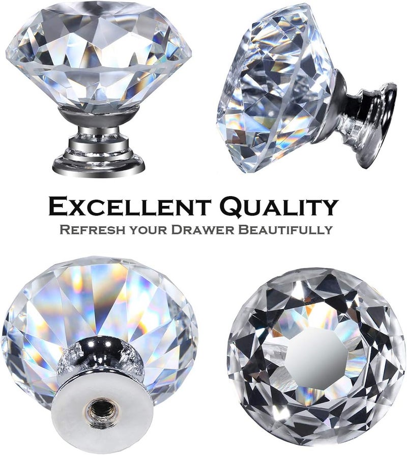 DeELF Outlet 26 pcs Glass Cabinet Knobs Crystal Drawer Pulls Clear 30 mm Diamond for Kitchen, Bathroom Cabinet, Dresser and Cupboard by DeElf - Image 5