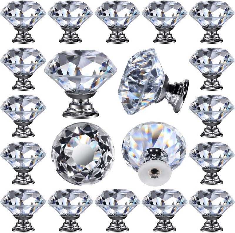 DeELF Outlet 26 pcs Glass Cabinet Knobs Crystal Drawer Pulls Clear 30 mm Diamond for Kitchen, Bathroom Cabinet, Dresser and Cupboard by DeElf - Image 1