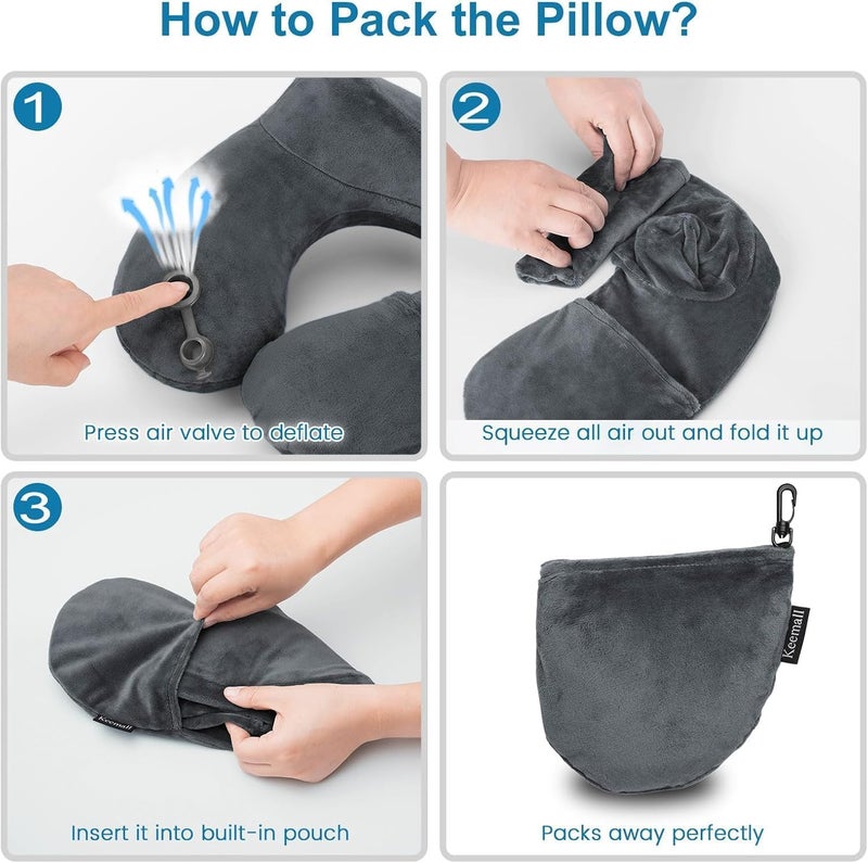 Inflatable Velvet Neck Support Pillow with Built-In Press Pump, Ergonomic U-Shaped Travel Cushion for Airplane, Car, Office Sitting, Portable Design with Washable Cover and Storage Pouch - Image 5