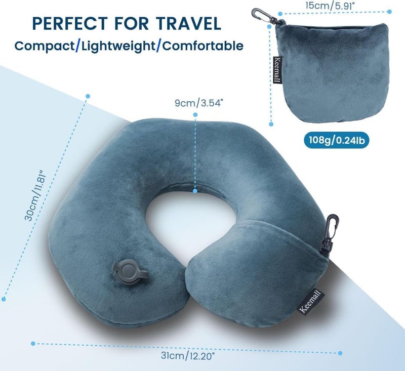 Inflatable Velvet Neck Support Pillow with Built-In Press Pump, Ergonomic U-Shaped Travel Cushion for Airplane, Car, Office Sitting, Portable Design with Washable Cover and Storage Pouch - Image 2
