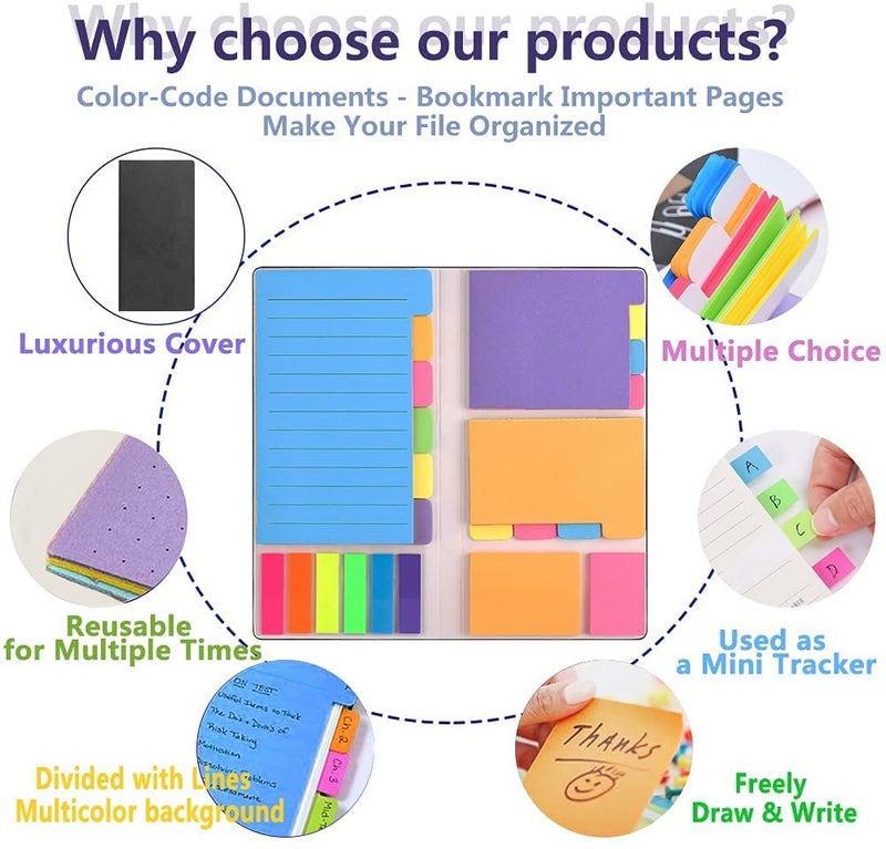 MeRaYo Sticky Notes Set Neon Memo Pad Divider Self Stick Notes Pads Bundle with Bookmark Index for Planner Sticky Notes Journaling Notebook Diary for School Home Office Supplies - Image 3