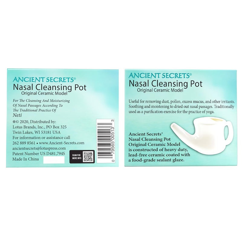 ANCIENT SECRETS Neti Pot Sinus Rinse + Pre-Measured Cleansing Salt Pack â€“ Dishwasher-Safe Ceramic Model, Patented Ergonomic No-Leak Design, Nasal Cleansing Pot, Nasal Irrigation - Image 2