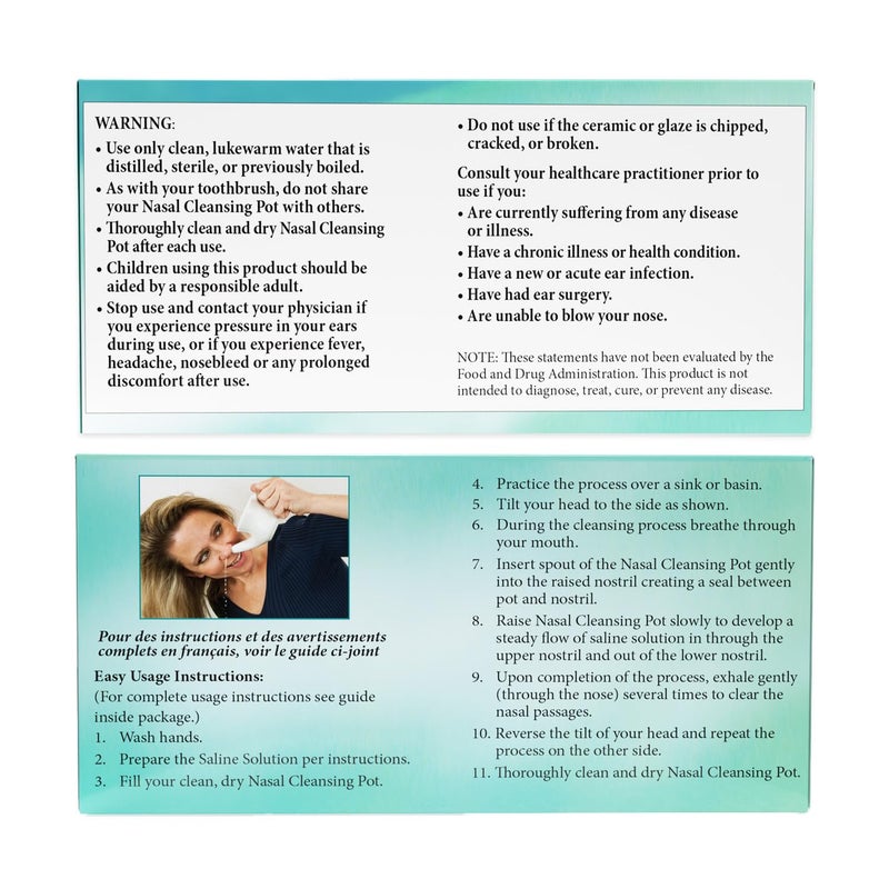 ANCIENT SECRETS Neti Pot Sinus Rinse + Pre-Measured Cleansing Salt Pack â€“ Dishwasher-Safe Ceramic Model, Patented Ergonomic No-Leak Design, Nasal Cleansing Pot, Nasal Irrigation - Image 3