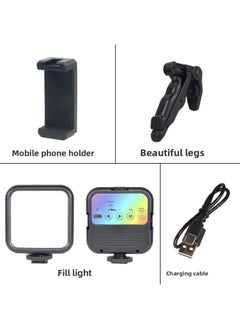 General LED Outdoor Portable Fill Light Mobile Phone Live RGB Atmosphere Light Soft Light Mini Square Pocket Light Selfie Photography-Specifications:WLR1 Color Fill Light Bracket Set  - Image 1