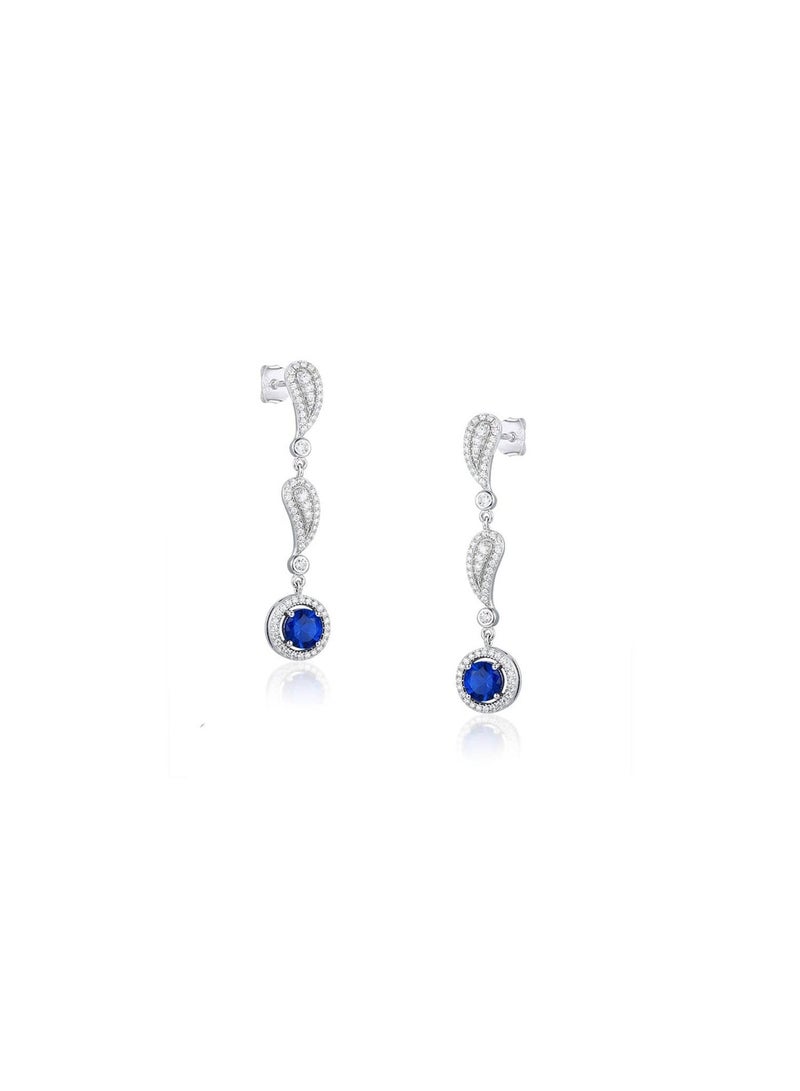 Blue Zirconia Earrings – Rhodium-Plated Natural 925 Sterling Silver - Image 1