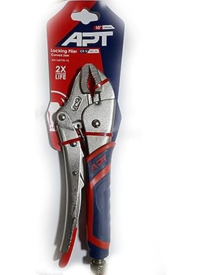 APT-XT AH1140775-10 CR-V Curved Jaw Locking Plier with Ni-Plated Hex Screw and TPR Handle, 250 mm Size