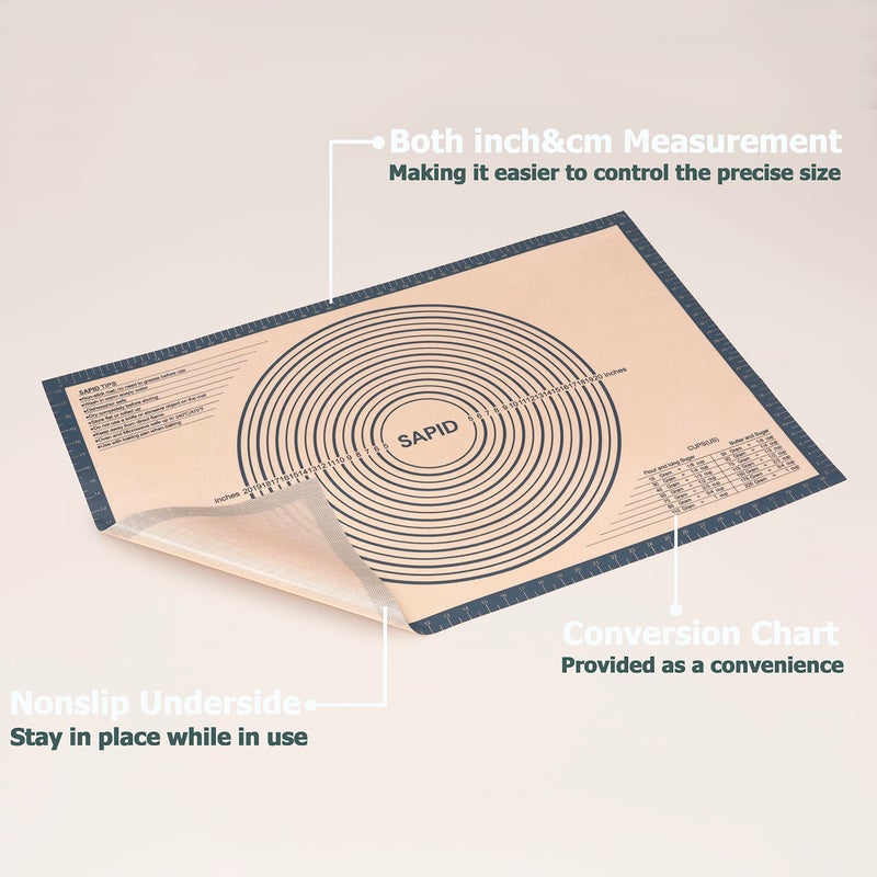 Sapid Extra Thick Silicone Pastry Mat Non-slip with Measurements for Non-stick Silicone Baking Mat Extra Large, Dough Rolling, Pie Crust, Kneading Mats, Countertop, Placement Mats (24" x 36", Gray) - Image 3