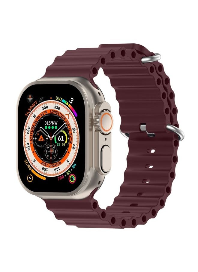 Generic - Replacement Strap Ocean Silicone Watch Band For Apple Watch Ultra & Watch Ultra 2 49mm / Series 9&8&7 45mm / SE 3&SE 2&6&SE&5&4 44mm Wine Red - Image 1
