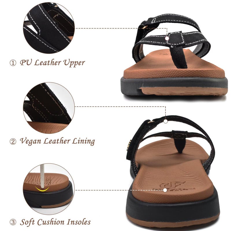 COFACE Womens Orthopedic Flip Flops Ladies Slip On Athletic Yoga Mat Memory Foam Cushioned Recovery Walking Thong Sandals Summer Beach Pool Slippers Plantar Fasciitis Arch Support Black Brown Size 8 - Image 5