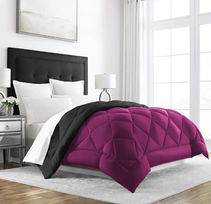 Linenovation All Season Microfiber -Reversable Duvet/AC Comforter/Quilt - Black Dark Pink - Single Size 60 Inch x 90 Inch - Image 1