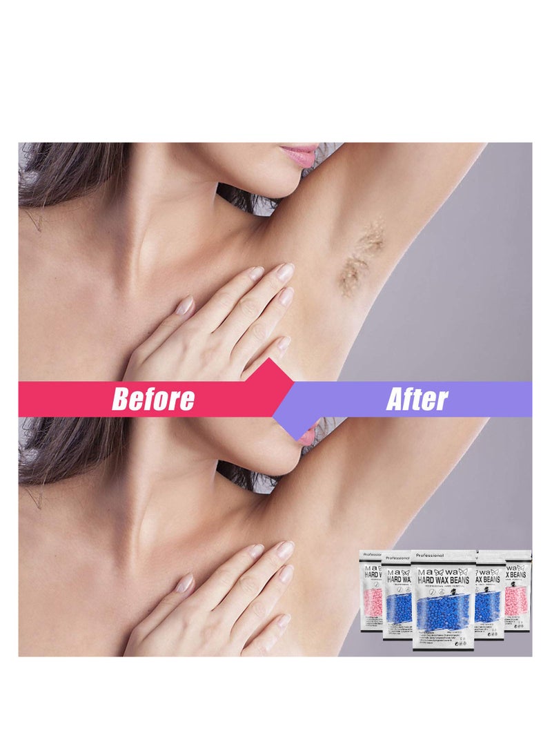 Hard Wax Beads for Hair Removal with 10 Sticks, Wax Beads for Sensitive Skin, Body Wax Beads for Thick Hair, Waxing Beads for Face, Eyebrows, Body, Home(100g/pack) (5pack, Rose+Chamomile) - Image 5