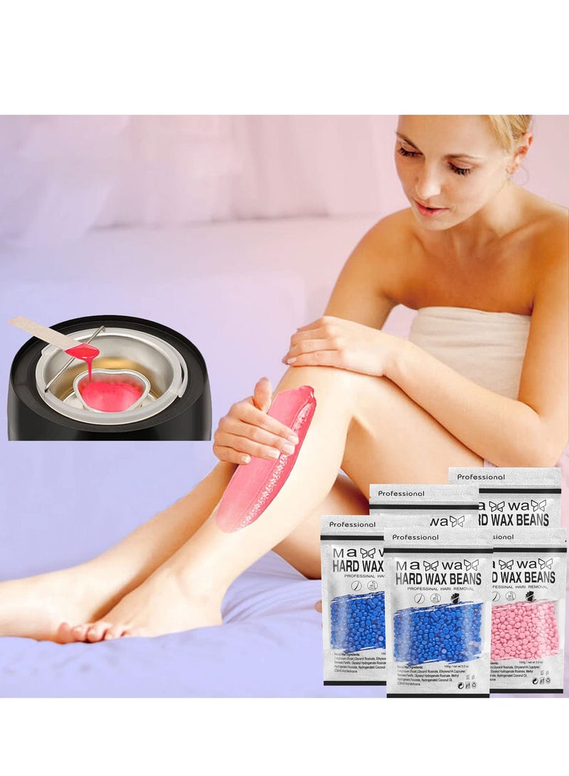 Hard Wax Beads for Hair Removal with 10 Sticks, Wax Beads for Sensitive Skin, Body Wax Beads for Thick Hair, Waxing Beads for Face, Eyebrows, Body, Home(100g/pack) (5pack, Rose+Chamomile) - Image 3