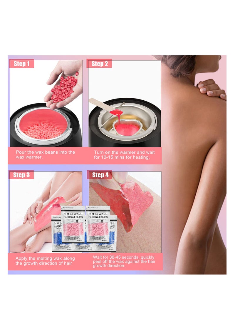 Hard Wax Beads for Hair Removal with 10 Sticks, Wax Beads for Sensitive Skin, Body Wax Beads for Thick Hair, Waxing Beads for Face, Eyebrows, Body, Home(100g/pack) (5pack, Rose+Chamomile) - Image 4