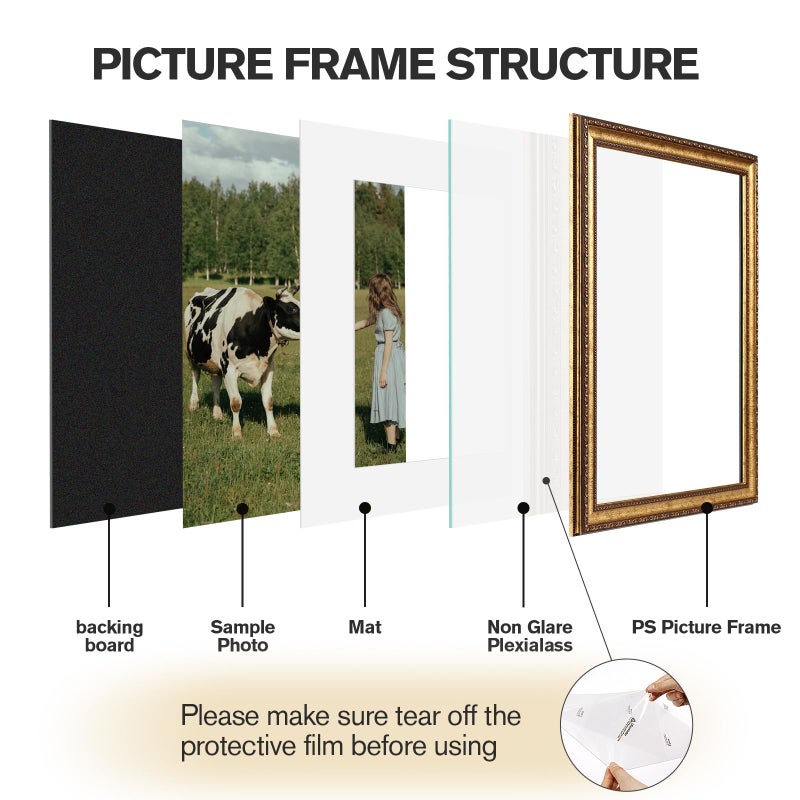 Splinterix 16x20 Gold Picture Frame, Ornate Vintage Picture Frames for Wall or Tabletop Display, 16 x 20 Photo Frame Gold with Non Glare Plexialass, Display Poster 11x14 with Mat or 16x20 without Mat for Antique DÃ©co - Image 4