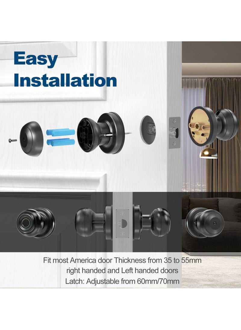 Smart Fingerprint Door knob, Smart Lock Biometric Door Lock Fingerprint Door knob with App Control, Great for Bedrooms,Cloakroom,Apartments Offices,Hotels and Other Private Spaces, Black - Image 5