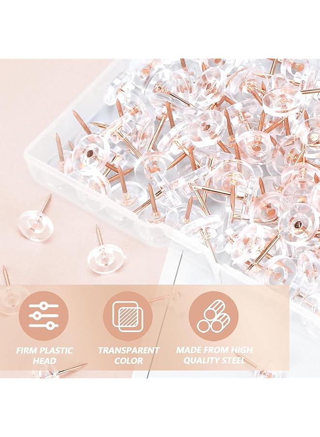 erorex Rose Gold 120 Count Push Pins Clear Thumb Tacks With Golden Steel Point And Plastic Head Modern Style For Walls Bulletin Boards Cork Boards - Image 3