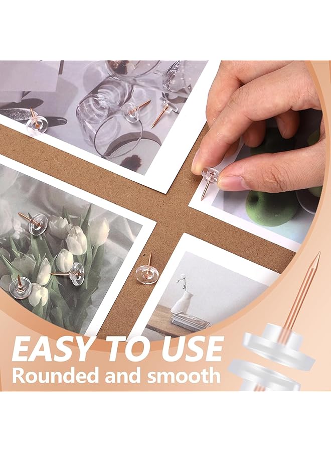 erorex Rose Gold 120 Count Push Pins Clear Thumb Tacks With Golden Steel Point And Plastic Head Modern Style For Walls Bulletin Boards Cork Boards - Image 4