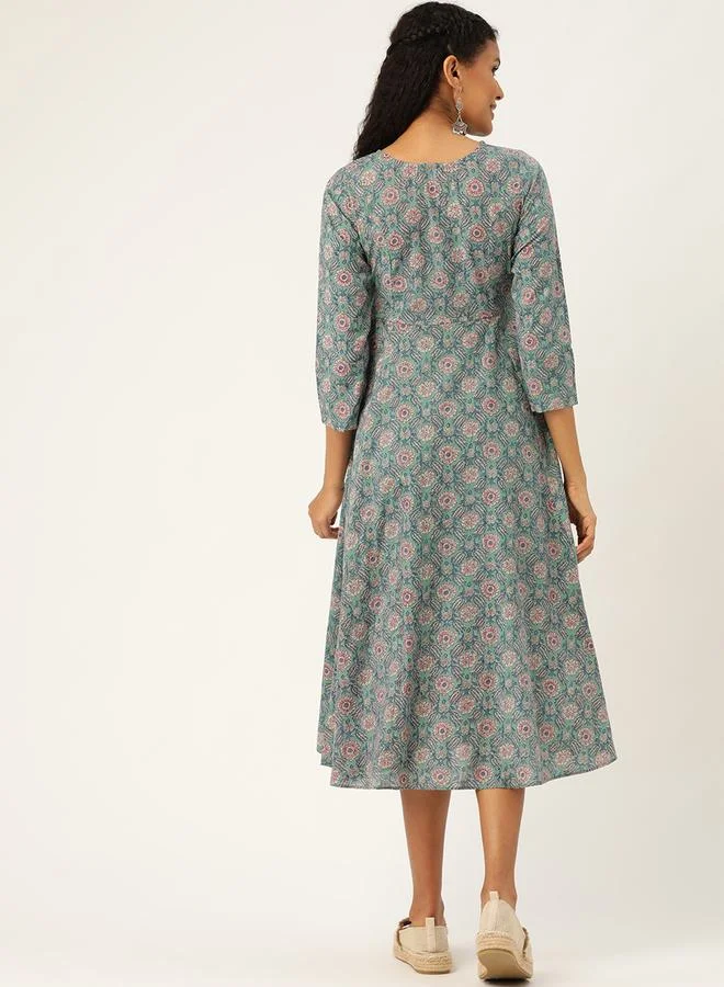 ساسافراس Floral Print A-Line Shirt Midi Dress by Styli
