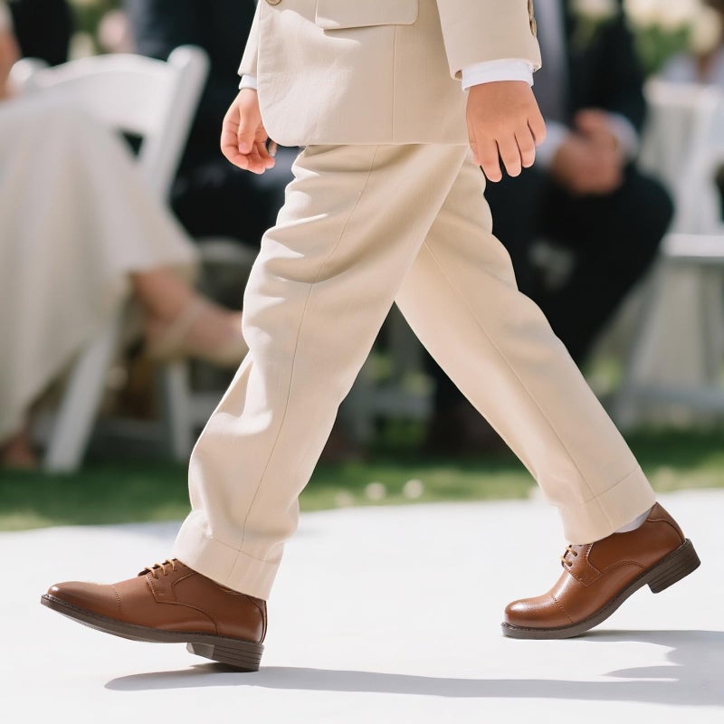 GINNI Boys Dress Shoes Classic Oxfords Wedding Church Formal Shoes for Toddler/Little Kid/Big Kid Brown - Image 3