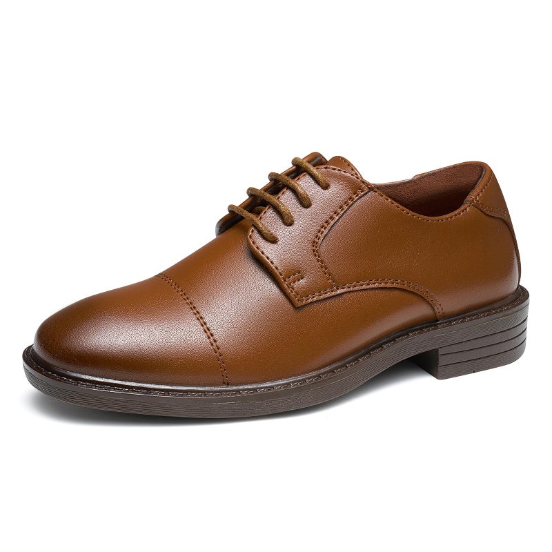 GINNI Boys Dress Shoes Classic Oxfords Wedding Church Formal Shoes for Toddler/Little Kid/Big Kid Brown - Image 1